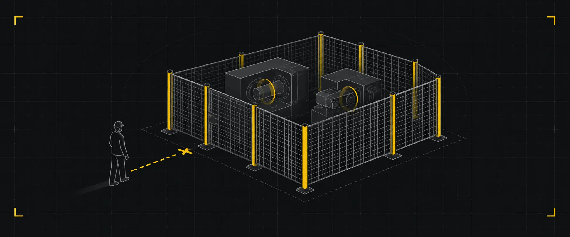 Modular safety fencing installed around a robotic welding cell