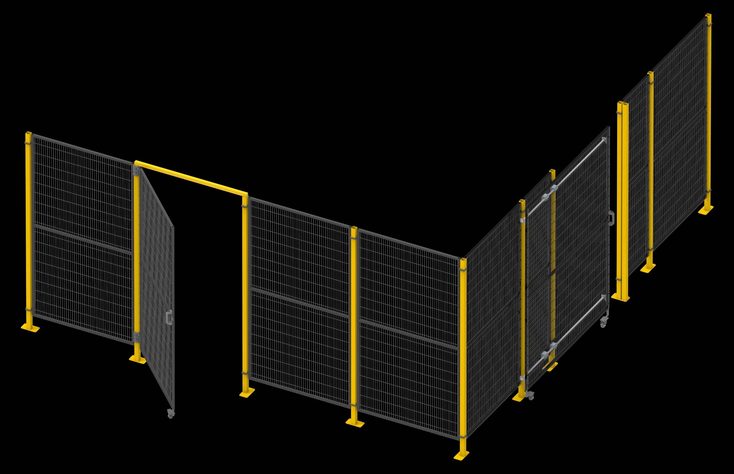 Complete L-shaped modular perimeter with an integrated hinged access gate