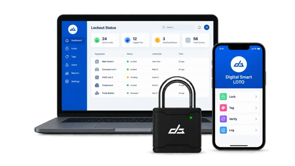 Digital Smart LOTO dashboard, mobile app, and Bluetooth-enabled smart padlock